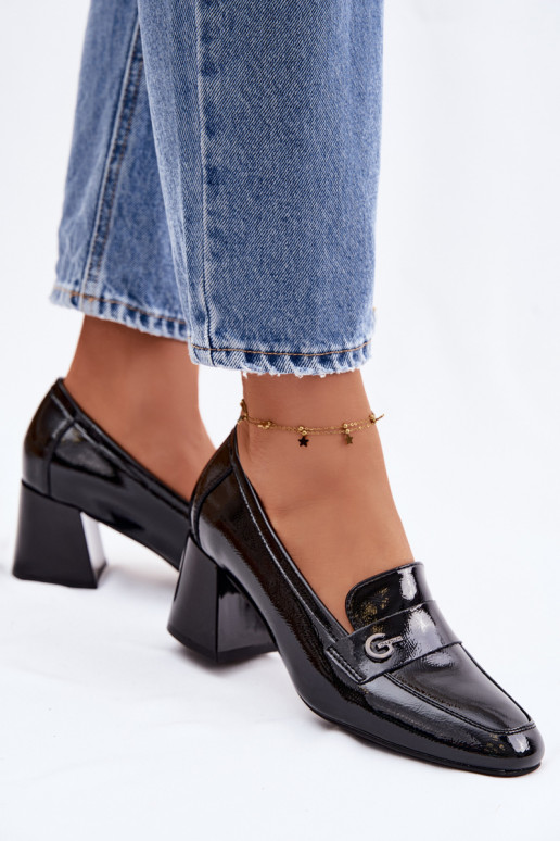 Lackierte Stiefeletten aus echtem Leder Feminin mit Absätzen Vinceza 18119 schZuarze Farbe