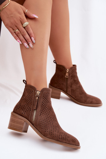 Leder Damen Stiefeletten mit Absätzen Vinceza 58621 braun
