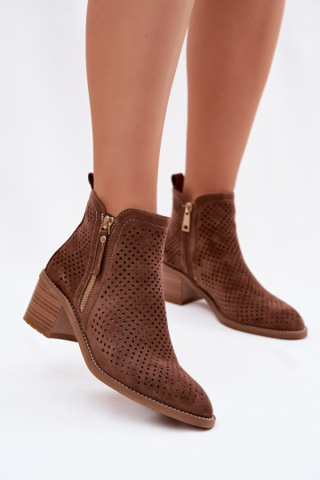 Leder Damen Stiefeletten mit Absätzen Vinceza 58621 braun 2