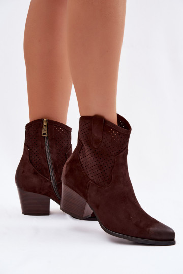 Durchbrochene Damen Stiefeletten im Cowboystil mit Absätzen Vinceza 58150 schokoladenfarbig 2