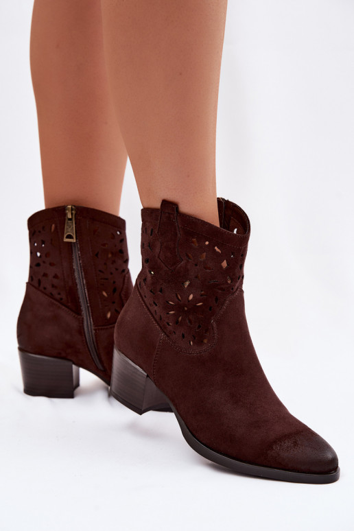 Durchbrochene Stiefel Feminin mit Absätzen Vinceza 58452 Czekolada