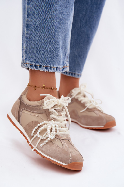 Haut aus INildleder Sneakers Stilvollllschuhe Feminin Big Star TT274677 Beige