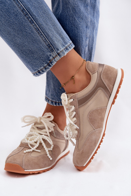 Haut aus INildleder Sneakers Stilvollllschuhe Feminin Big Star TT274677 Beige