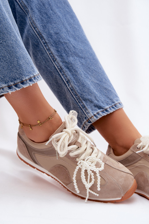 Haut aus INildleder Sneakers Stilvollllschuhe Feminin Big Star TT274677 Beige