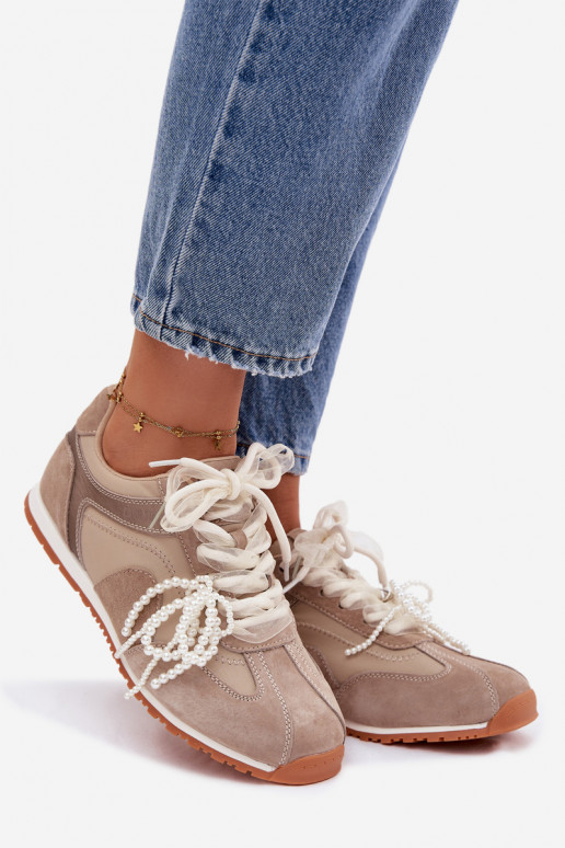 Haut aus INildleder Sneakers Stilvollllschuhe Feminin Big Star TT274677 Beige