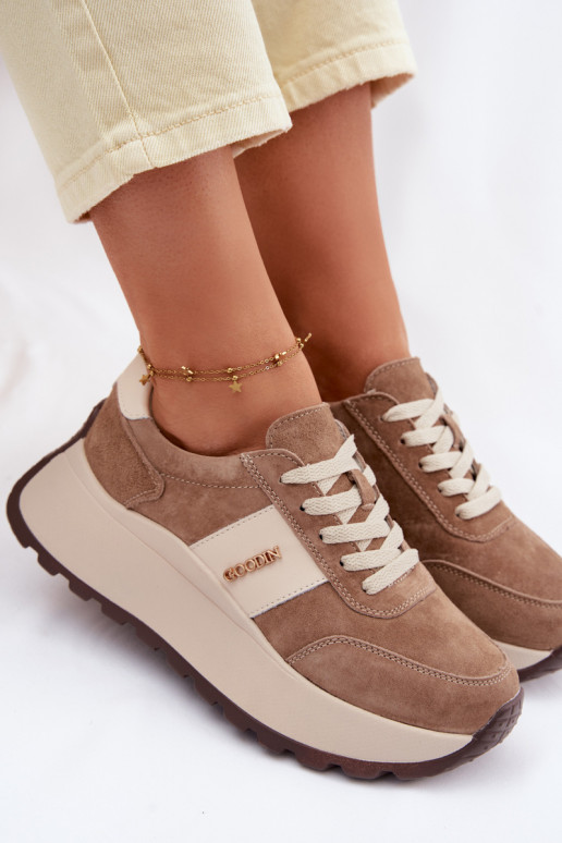 Sneakers Stilvollllschuhe Feminin mit einer PlattformErmöglichtturalnego aus INildlederu Beige Rosinae