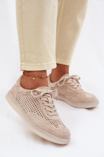 Haut aus INildleder Sneakers Stilvollllschuhe Feminin mit durchbrochenen Elementen Beige Almora 2