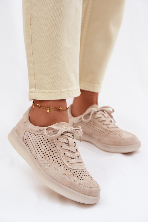 Haut aus INildleder Sneakers Stilvollllschuhe Feminin mit durchbrochenen Elementen Beige Almora