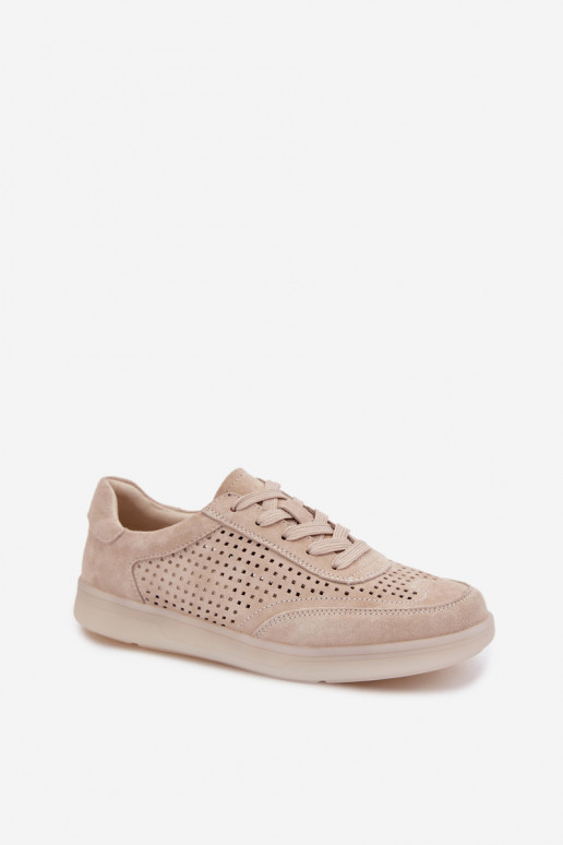 Haut aus INildleder Sneakers Stilvollllschuhe Feminin mit durchbrochenen Elementen Beige Almora