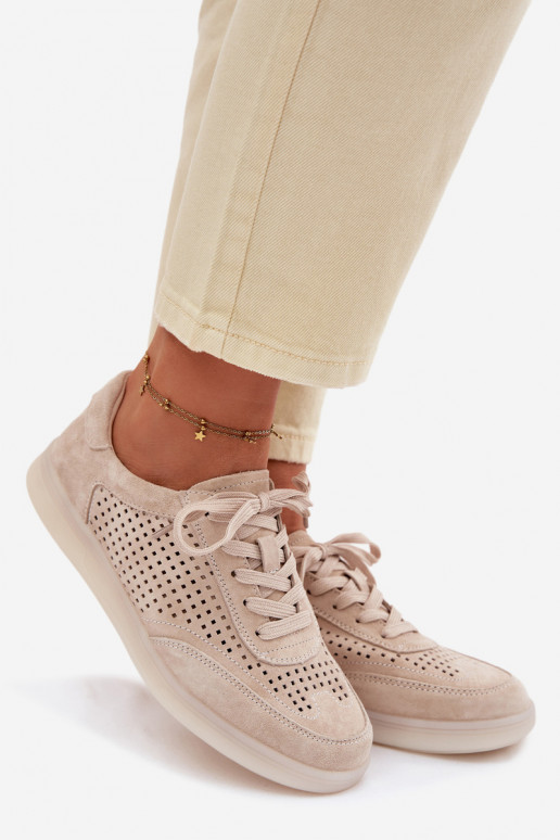 Haut aus INildleder Sneakers Stilvollllschuhe Feminin mit durchbrochenen Elementen Beige Almora