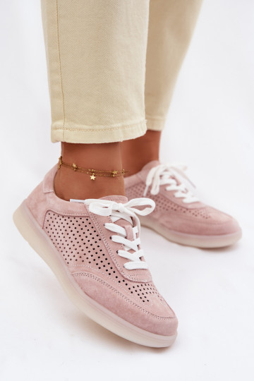 Haut aus INildleder Sneakers Stilvollllschuhe Feminin mit durchbrochenen Elementen pinke Farbe Almora 2