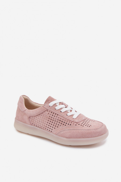 Haut aus INildleder Sneakers Stilvollllschuhe Feminin mit durchbrochenen Elementen pinke Farbe Almora