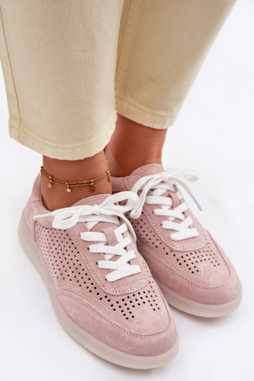 Haut aus INildleder Sneakers Stilvollllschuhe Feminin mit durchbrochenen Elementen pinke Farbe Almora