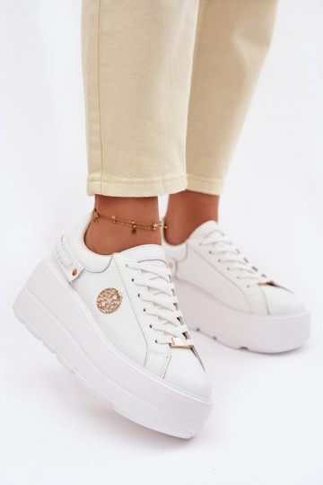 Leder-Sport-Schuhe für Frauen mit Plattform D&A LR61-7095 weiß 2