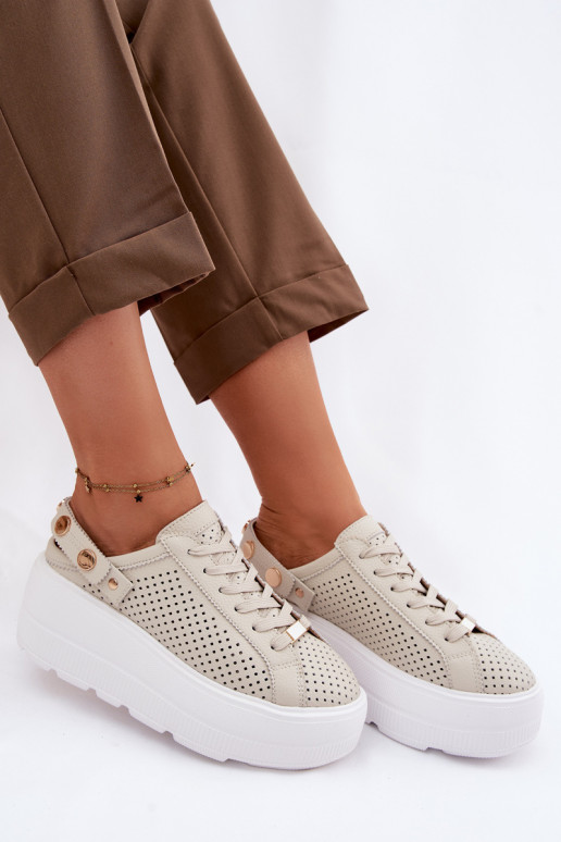 Haut mit durchbrochenen Elementen Sneakers Stilvollllschuhe Feminin mit einer Plattform mit Riemen Ermöglicht Pięcie D&A LR61-70