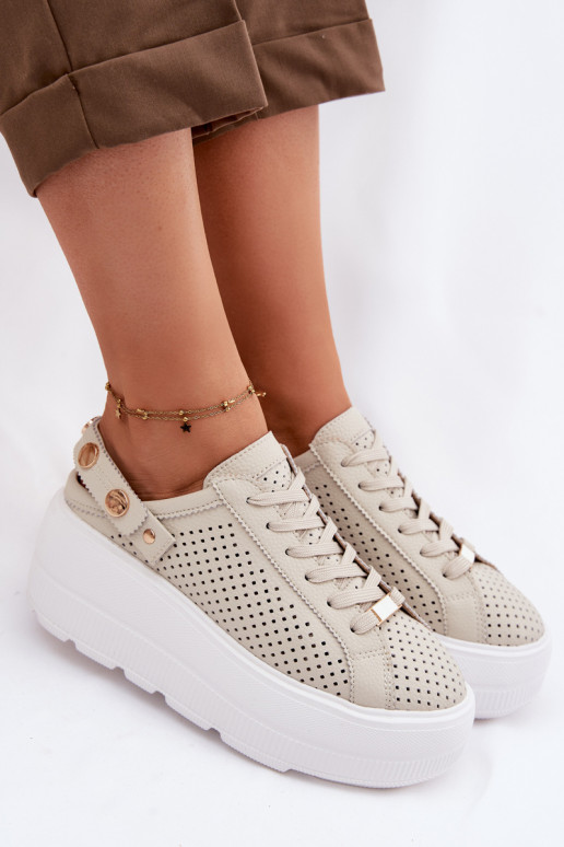 Haut mit durchbrochenen Elementen Sneakers Stilvollllschuhe Feminin mit einer Plattform mit Riemen Ermöglicht Pięcie D&A LR61-70