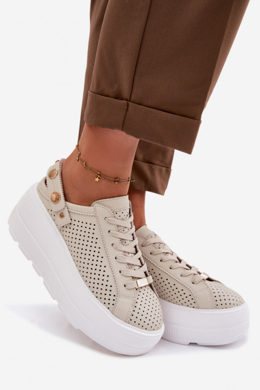 Haut mit durchbrochenen Elementen Sneakers Stilvollllschuhe Feminin mit einer Plattform mit Riemen Ermöglicht Pięcie D&A LR61-70