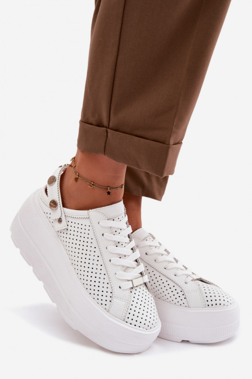 Haut mit durchbrochenen Elementen Sneakers Stilvollllschuhe Feminin mit einer Plattform mit Riemen Ermöglicht Pięcie D&A LR61-70