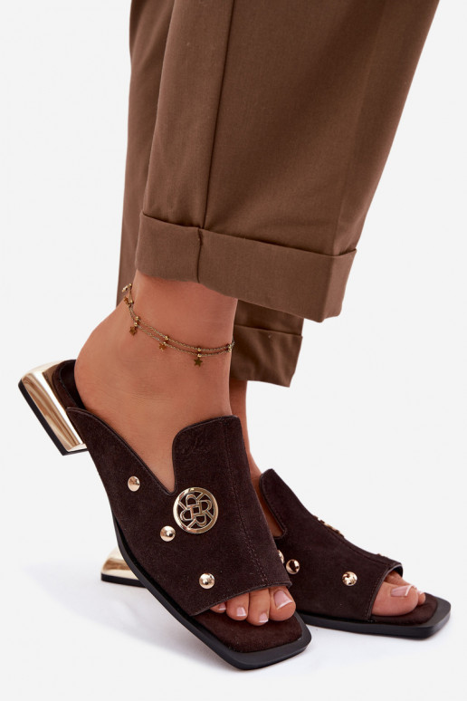 INildlederpantoffeln Ze goldene Farbemi Ozdobami D&A CR61-3061 CzekoladoZue