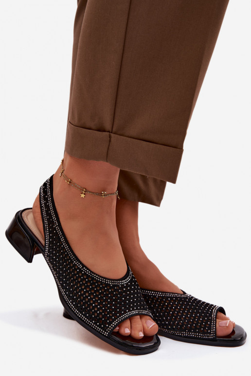 Dekoriert Durchbrochene Sandalen Feminin aus INildleder Klocke D&A CR61-3131 schZuarze Farbe