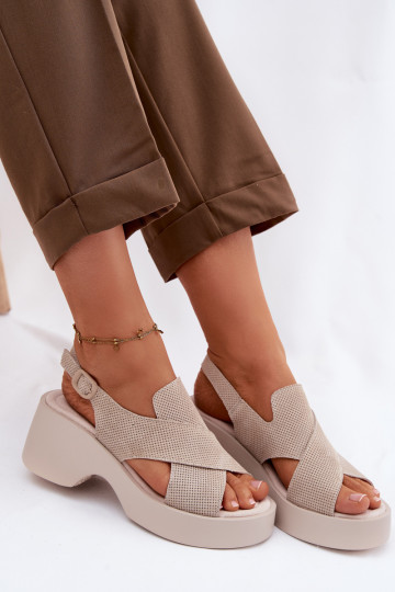 Damensandalen Feminin mit einer Plattform S.Barski LR61-7005 Beige
