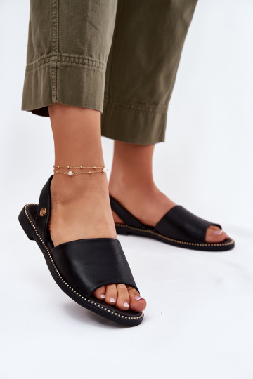 Damen Sandalen mit breiten Absätzen aus Kunstleder schwarz Dereka