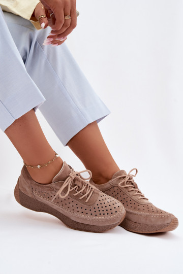 Haut Schuhe Sneakers Stilvollllschuhe Feminin mit durchbrochenen Elementen Sergio Leone SP-013 braune Farbe