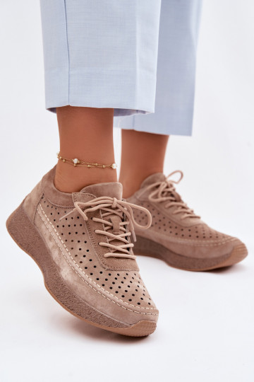 Haut Schuhe Sneakers Stilvollllschuhe Feminin mit durchbrochenen Elementen Sergio Leone SP-013 braune Farbe 2