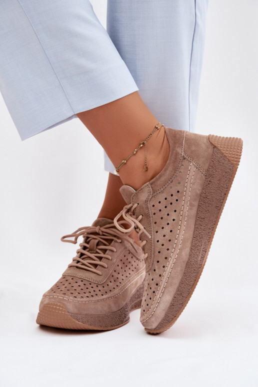 Haut Schuhe Sneakers Stilvollllschuhe Feminin mit durchbrochenen Elementen Sergio Leone SP-013 braune Farbe