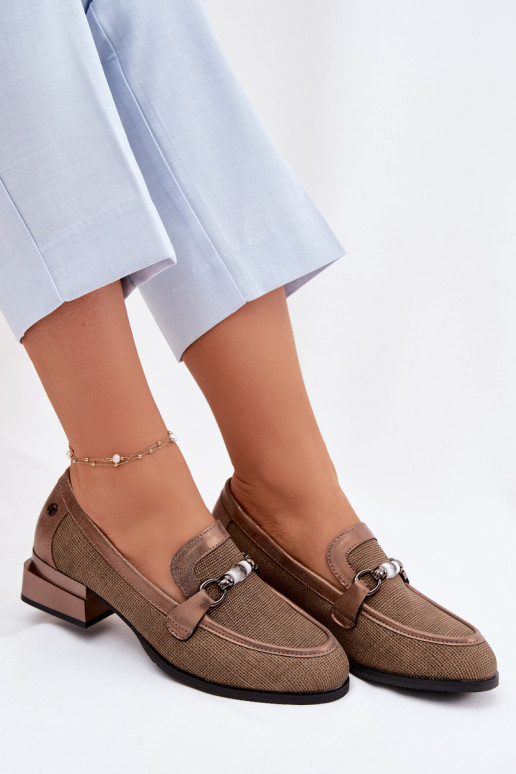 Schuhe Feminin mit Absätzen Mit Dekorationen Detalem braune Farbe Meliva