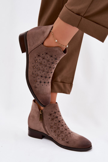 Durchbrochene Stiefel Feminin mit breiten Absätzen Vinceza 58626 Beige