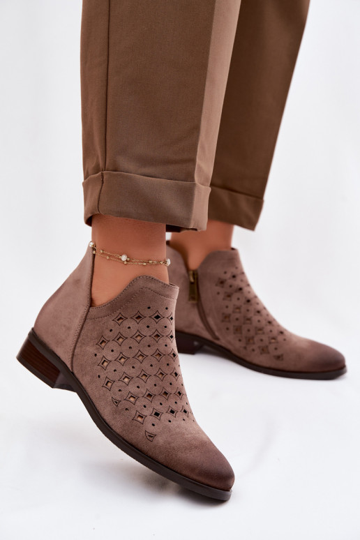 Durchbrochene Stiefel Feminin mit breiten Absätzen Vinceza 58626 Beige