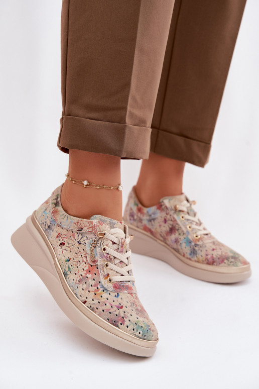 Durchbrochenes INildleder Schuhe Feminin Vinceza 79603 Beige