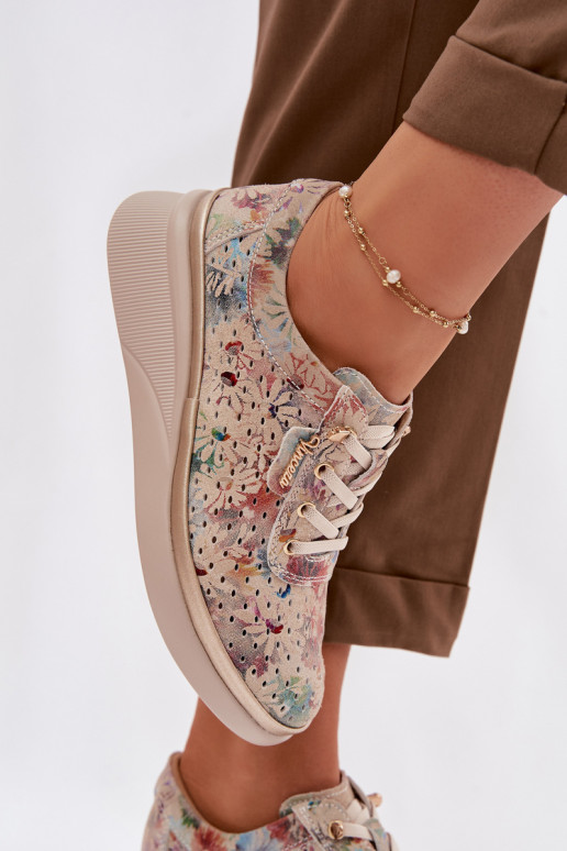 Durchbrochenes INildleder Schuhe Feminin Vinceza 79603 Beige