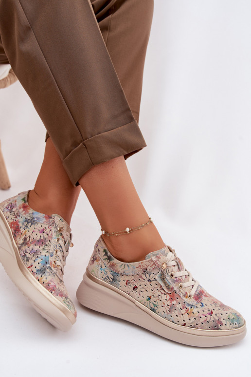 Durchbrochenes INildleder Schuhe Feminin Vinceza 79603 Beige