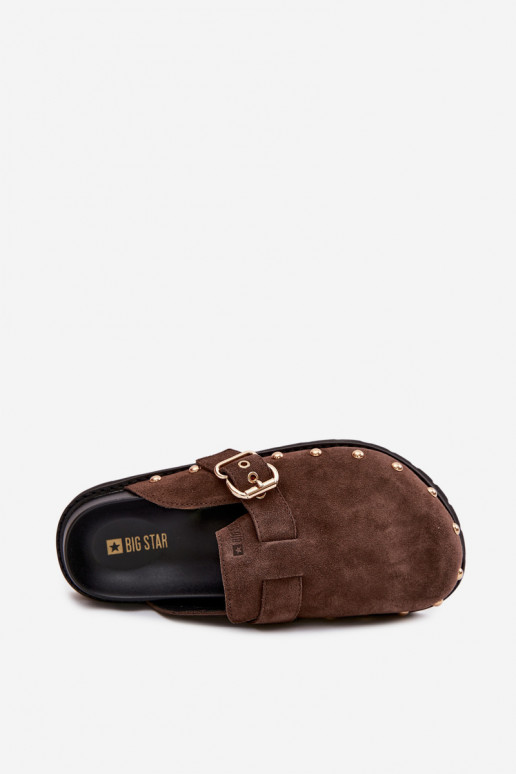 Hausschuhe Verstopfungen aus INildleder mit einer Plattform mit Nieten I mit Schnallen Big Star TT274952 CzekoladoZue