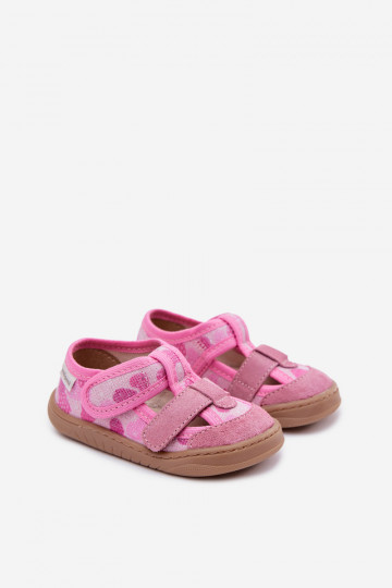 Hausschuhe Barefoot Kindisch Milami mit Glanz In den Herzen pinke Farbe Lumi 2