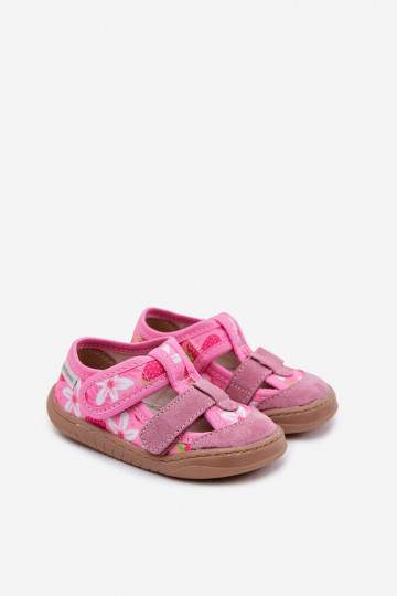 Hausschuhe Barefoot Kindisch Milami Erdbeeren pinke Farbe Lumi