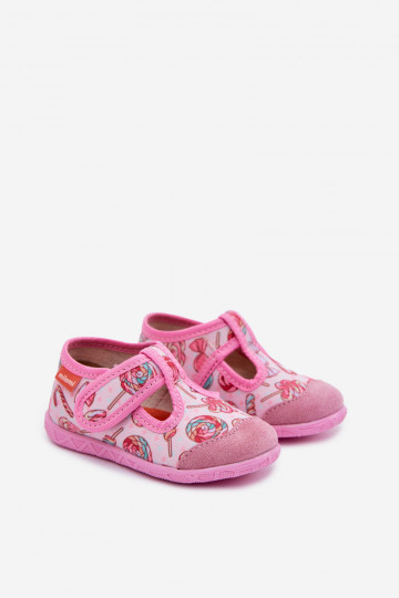 Milami Slipper für Kinder mit Klettverschluss und Lutschermuster in rosa Jasimrra