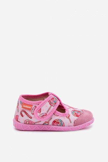 Milami Slipper für Kinder mit Klettverschluss und Lutschermuster in rosa Jasimrra 2