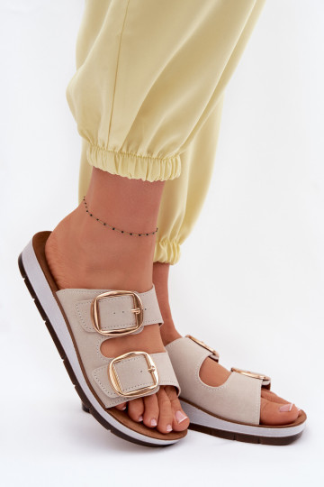 Damenhausschuhe Ze goldene Farbemi mit Schnallenmi Inblu CP000061 Beige 2