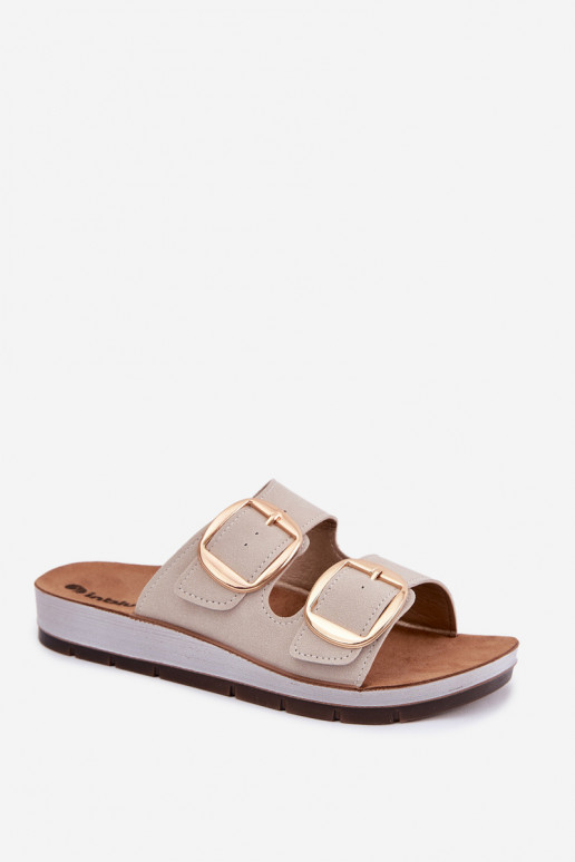 Damenhausschuhe Ze goldene Farbemi mit Schnallenmi Inblu CP000061 Beige