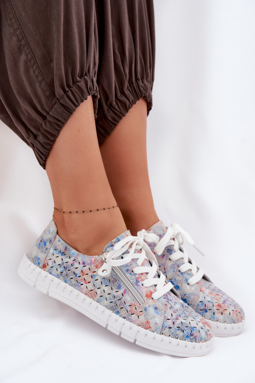 mit durchbrochenen Elementen SchuheErmöglichtturalnego aus INildlederu Silberfarbe Kamelia