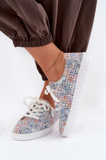 mit durchbrochenen Elementen SchuheErmöglichtturalnego aus INildlederu Silberfarbe Kamelia 2