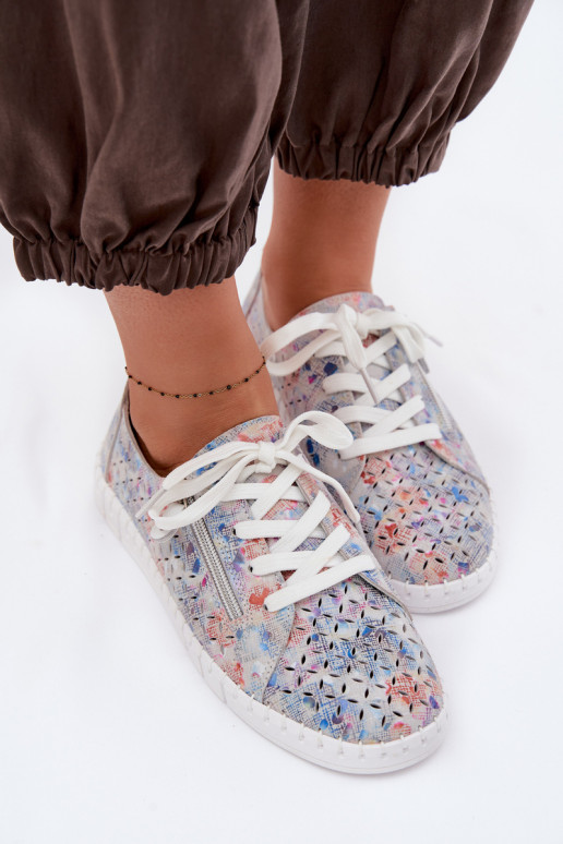 mit durchbrochenen Elementen SchuheErmöglichtturalnego aus INildlederu Silberfarbe Kamelia