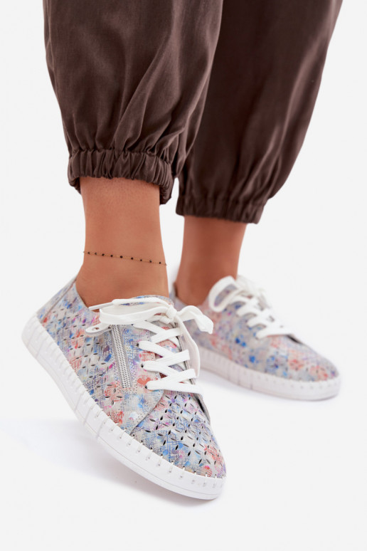 mit durchbrochenen Elementen SchuheErmöglichtturalnego aus INildlederu Silberfarbe Kamelia