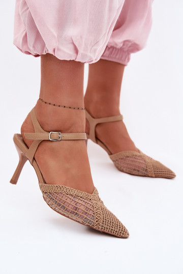 gemusterte Sandalen mit Netz mit dünnen Absätzen braune Farbe Idira 2