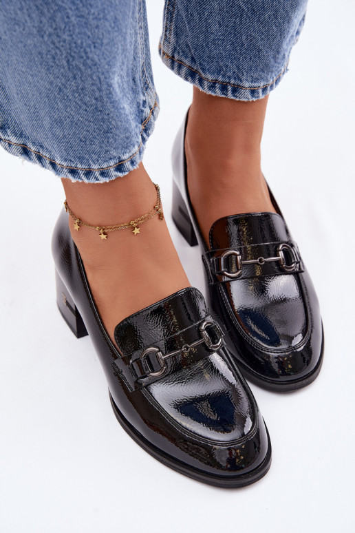 Lackierte Stiefeletten aus echtem Leder Feminin mit Absätzen Vinceza 18116 schZuarze Farbe