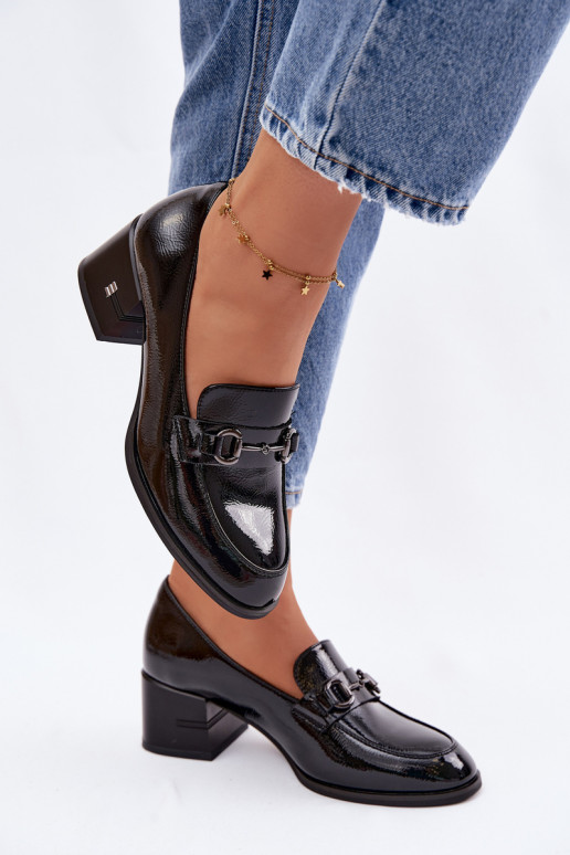 Lackierte Stiefeletten aus echtem Leder Feminin mit Absätzen Vinceza 18116 schZuarze Farbe