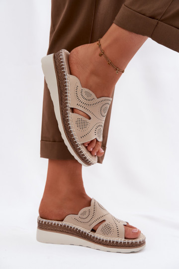 Leder-Slipper für Damen mit Plateau S.Barski GR61-5915 in sand